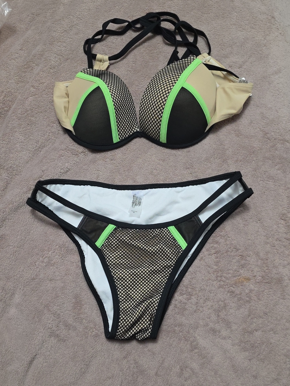 Women’s Black & Neon Green Mesh Bikini Set